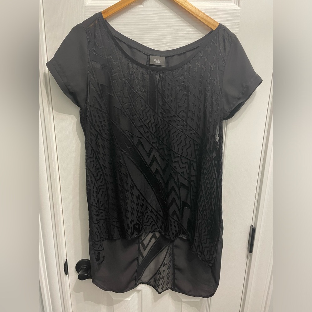 Mossimo Supply Co Women’s High Low Black Burnout Sheer Top Grunge Goth Medium